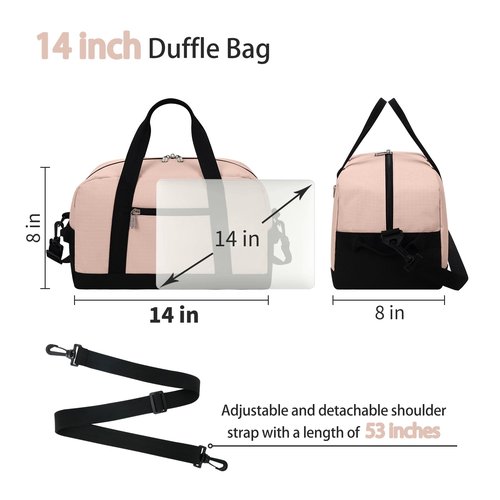 Apenze Small Gym Bag 14 inch lightweight Carry On Mini Duffel Bag for Travel Sport - Pink