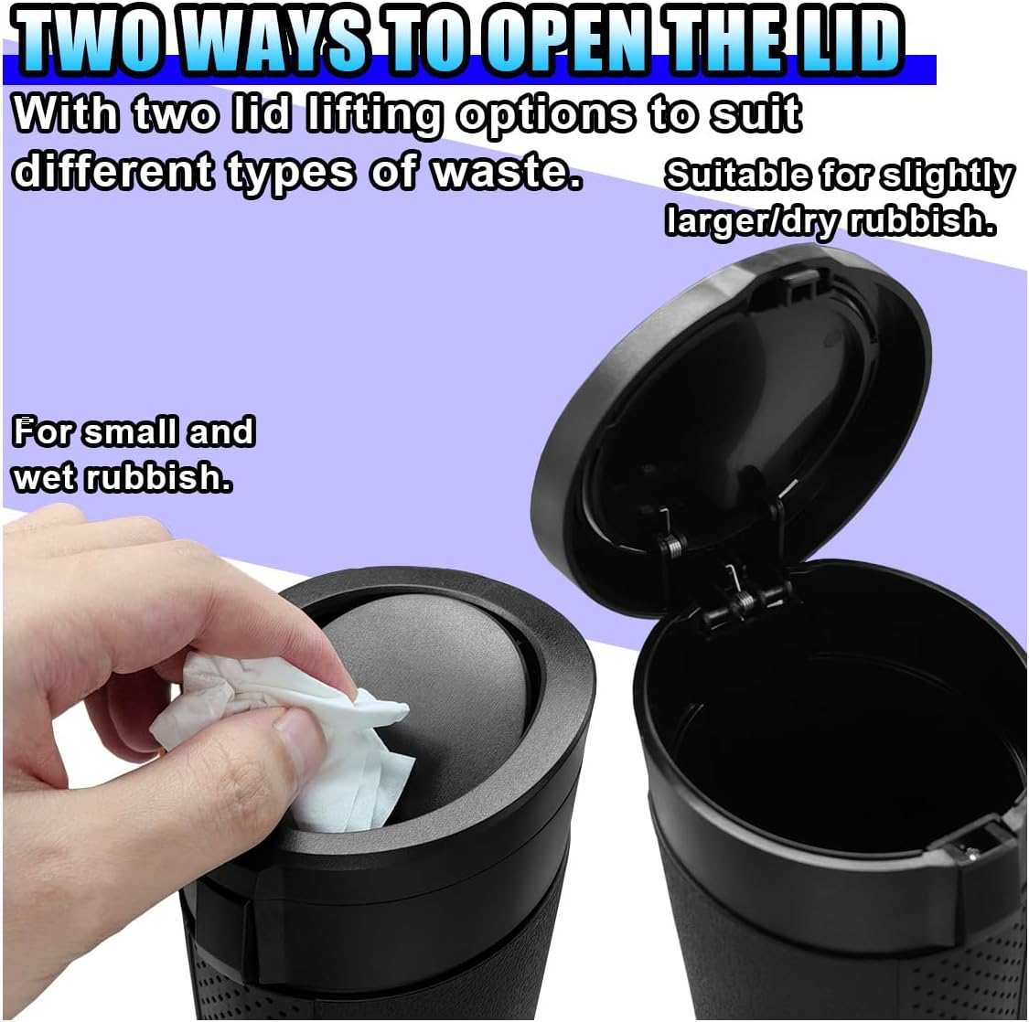 Car Trash Can Bin with Lid, Leakproof Automotive Side Door Garbage Can, Mini Vehicle Cup Holder Trash Bin, Portable Auto Organizers & Storage Accessories for Car, Home, Office (2PCS/Black)