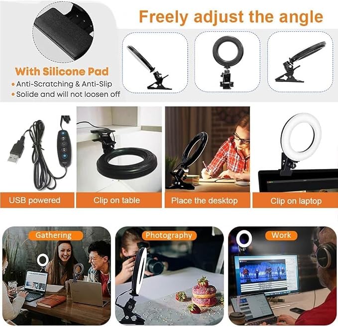 Selfila Ring Light 5 Inch USB Portable, 3200K-6500K Dimmable LED Clip on
