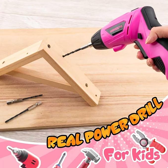 55-Piece Kids Real Tool Set, Electric Cordless Drill Tool Kit for Children with Interchangeable Bits, Flexible Shaft, Charger, All in Carrying Case, Power Drill Tools Set for Kid, Age 14+