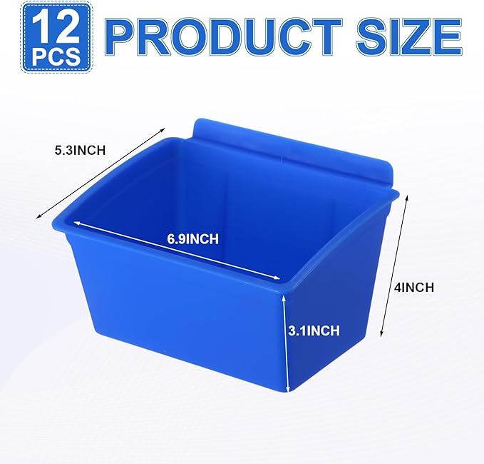 Unittype 12 Pcs Storage Bin Plastic Slatwall Bins for Slatwall Organizer Containers Garage Accessories(Blue)