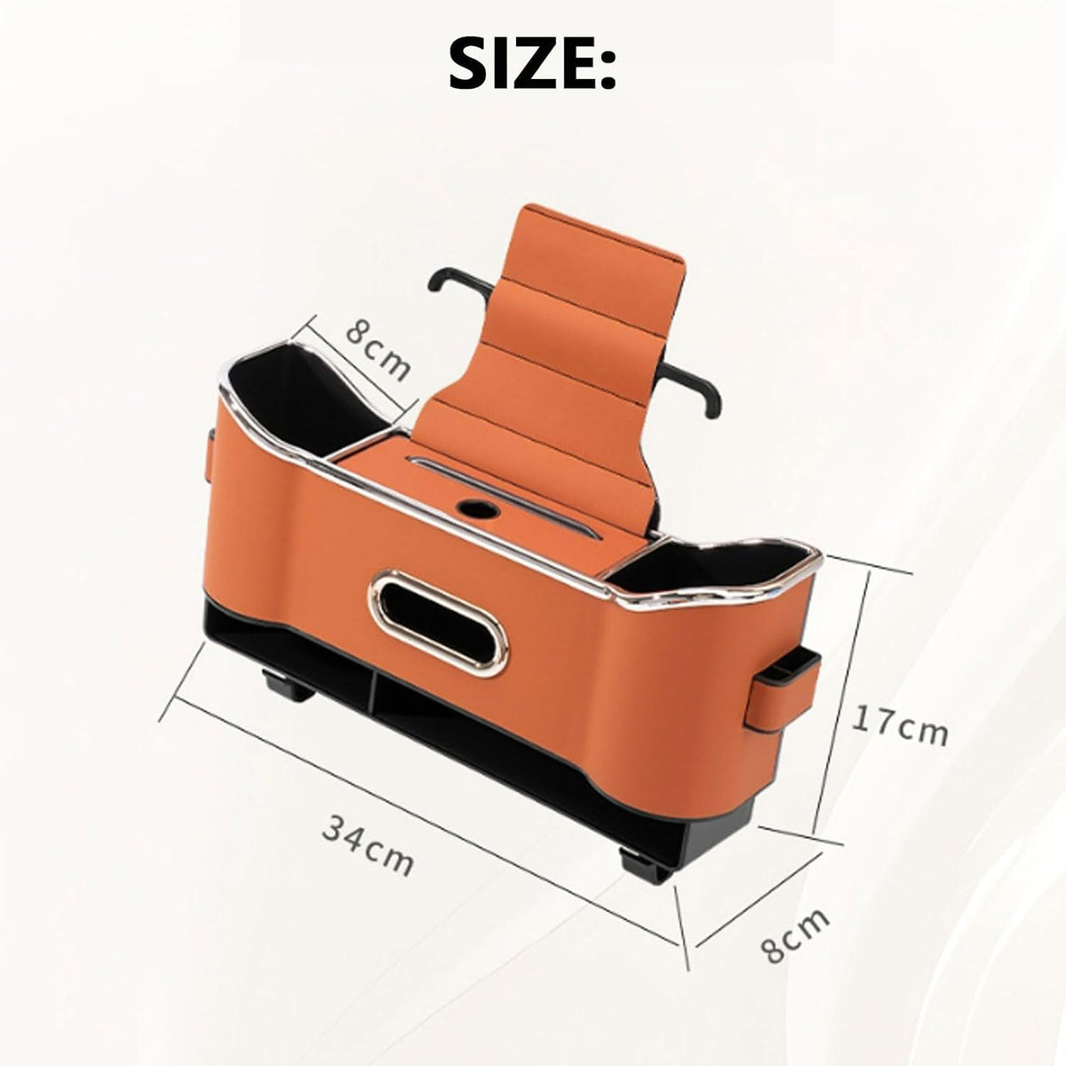 Multifunctional Car Seat Back Storage Box, Car Seat Tissue Box and Storage Box, Universal Car Tissue Organizer Back Seat with 2 Drink Cup Holder (Orange)