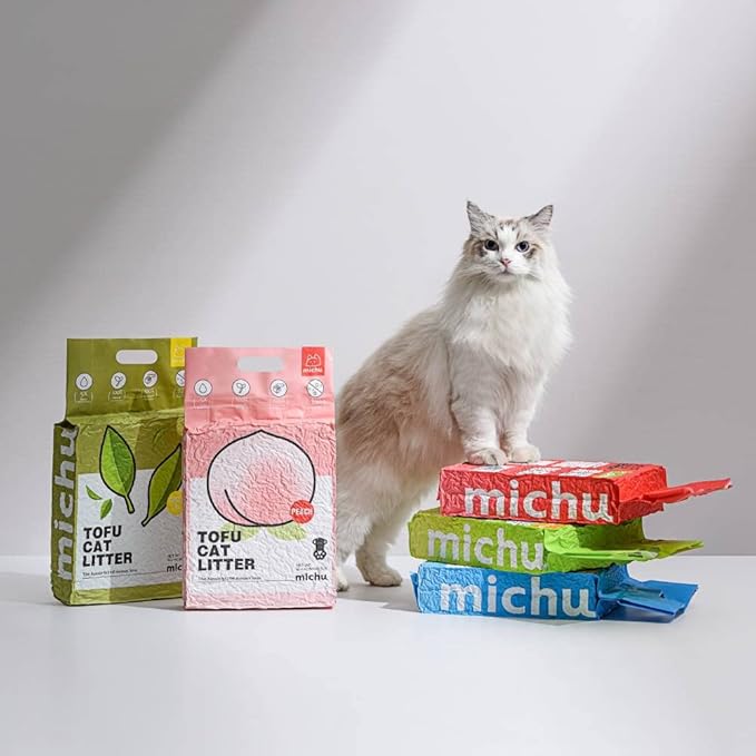 Tofu Cat Litter Natural Clumping Tofu Cat Litter 5.5lb/88oz 5 Scents (Peach + Mixed, 2 Pack)