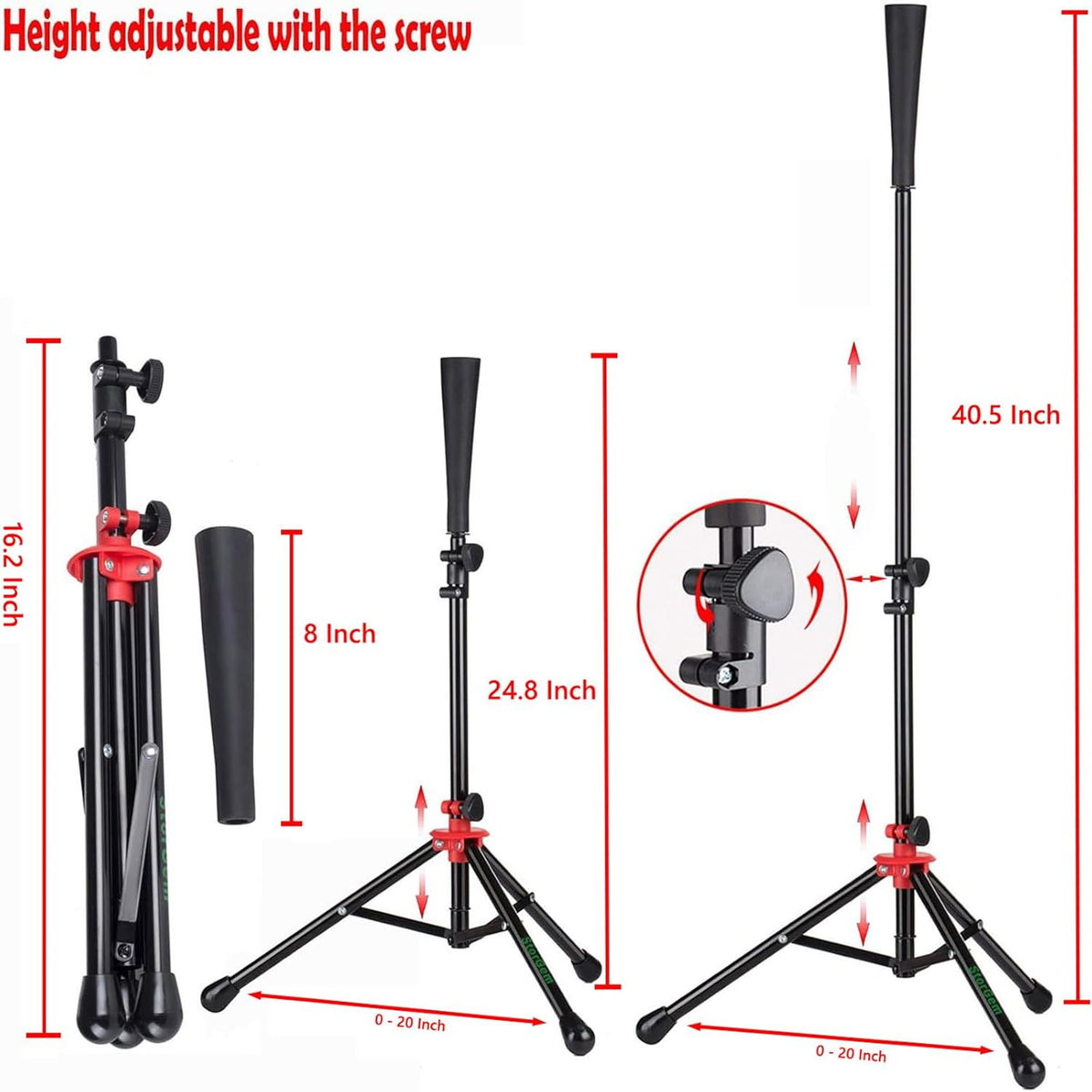 Storgem Baseball & Softball Batting Tee - Adjustable Height Portable Tripod Stand with Carrying Bag