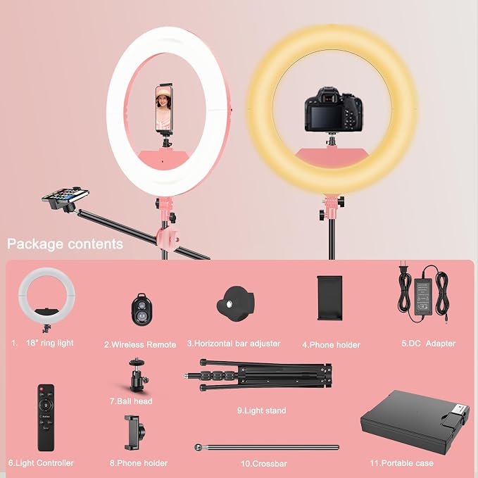 55W18 45cm Ring Light Kit 6700K Dimmable LEDRinglightTripod Stand Dual Phone