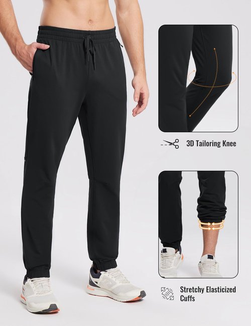 baleaf Men's Fleece Lined Joggers Winter Athletic Sweatpants Thermal Hiking Workout Running Pants with Zipper Pockets Black L