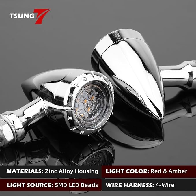TSUNG 2PCS Motorcycle Rear Turn Signals LED Bullet SMD Blinkers Brake Tail