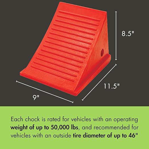 Checkers Roped Pair of Large Wheel Chocks for 32-46" Tires, Heavy Duty Wheel Chock for Semi Trucks, Utility, Tractor Trailer, 50k lb Load Capacity, Made in The USA, Polyurethane, UC1500-4.5-P