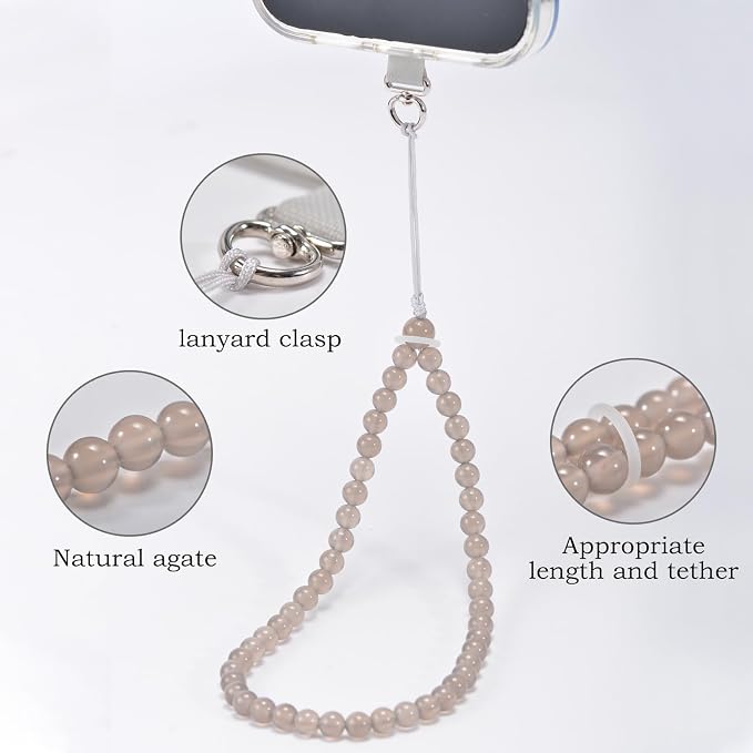 Agate Beaded Phone Wrist Strap for Women Men Stone Beads Charm Handmade
