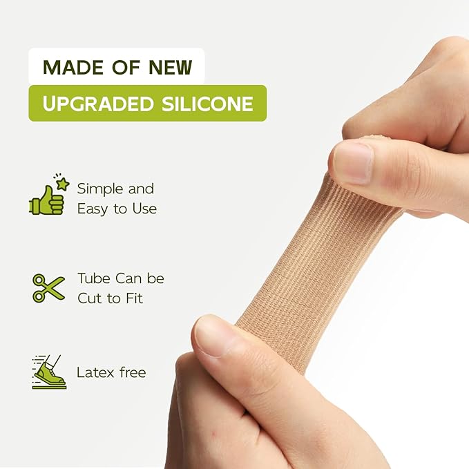 Bukihome 8 PCS Toe Protectors, Silicone Toe Caps Closed Toe Surface Fabric Sleeve Protectors, Prevent Pain Relief for Corns, Blisters and Ingrown Toenails (8PCS Large Size)[Upgrade]