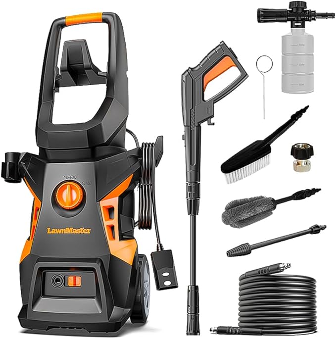 LawnMaster LT506-2000A Electric Pressure Washer 13 Amp 1.4 GPM 2300 Max PSI CSA Certified with Detergent Bottle