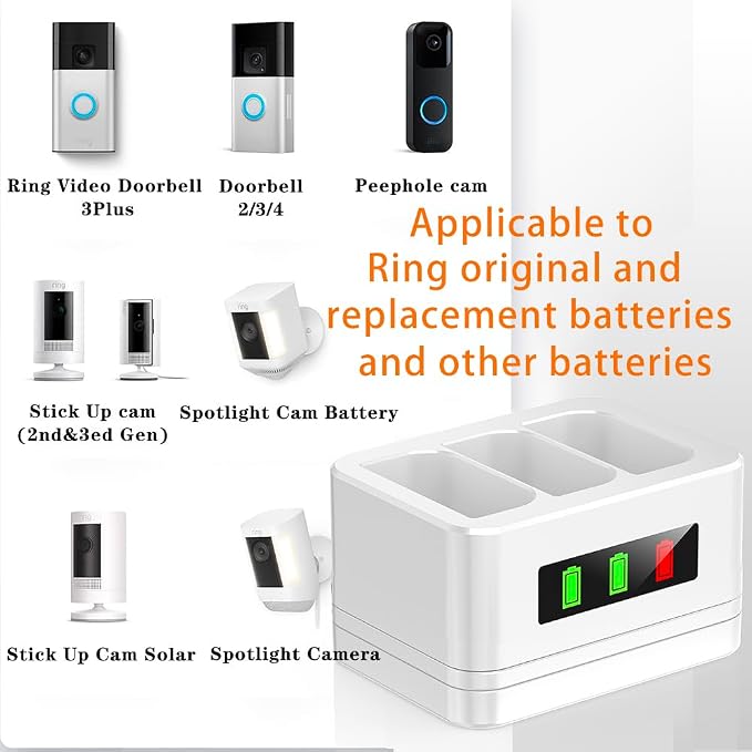 2 Pack 3-Slot Ring Battery Charging Station/Battery Charger,
