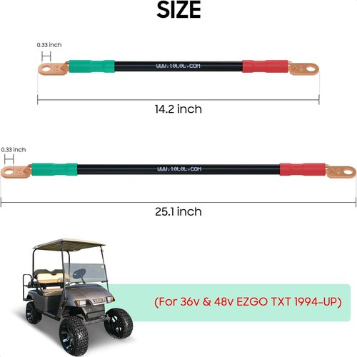 10L0L Golf Cart Battery Cables 4 Gauge for 36v & 48v EZGO TXT 1994-UP, AC/DC Wire Welding Battery Pure Copper Flexible Cable with Heavy Duty Terminal Connector-Red & Green