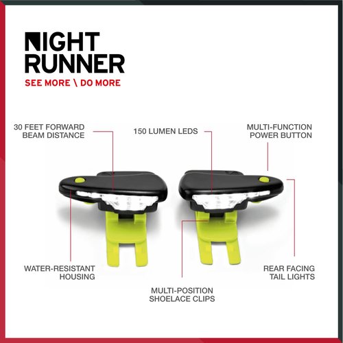 Night Runner 270 Night Tech Gear Shoe Lights - for Runners, Dog Walking, Hiking & More - Safety Running Gear for High Visibility - Rechargeable Battery & Waterproof Light - Hands Free LED - Green