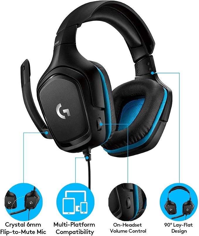 Logitech G432 Wired Gaming Headset - Black | DTS Headphone:X 2.0, 50 mm audio drivers, USB and 3.5 mm jack, Flip-to-Mute mic, PC compatible