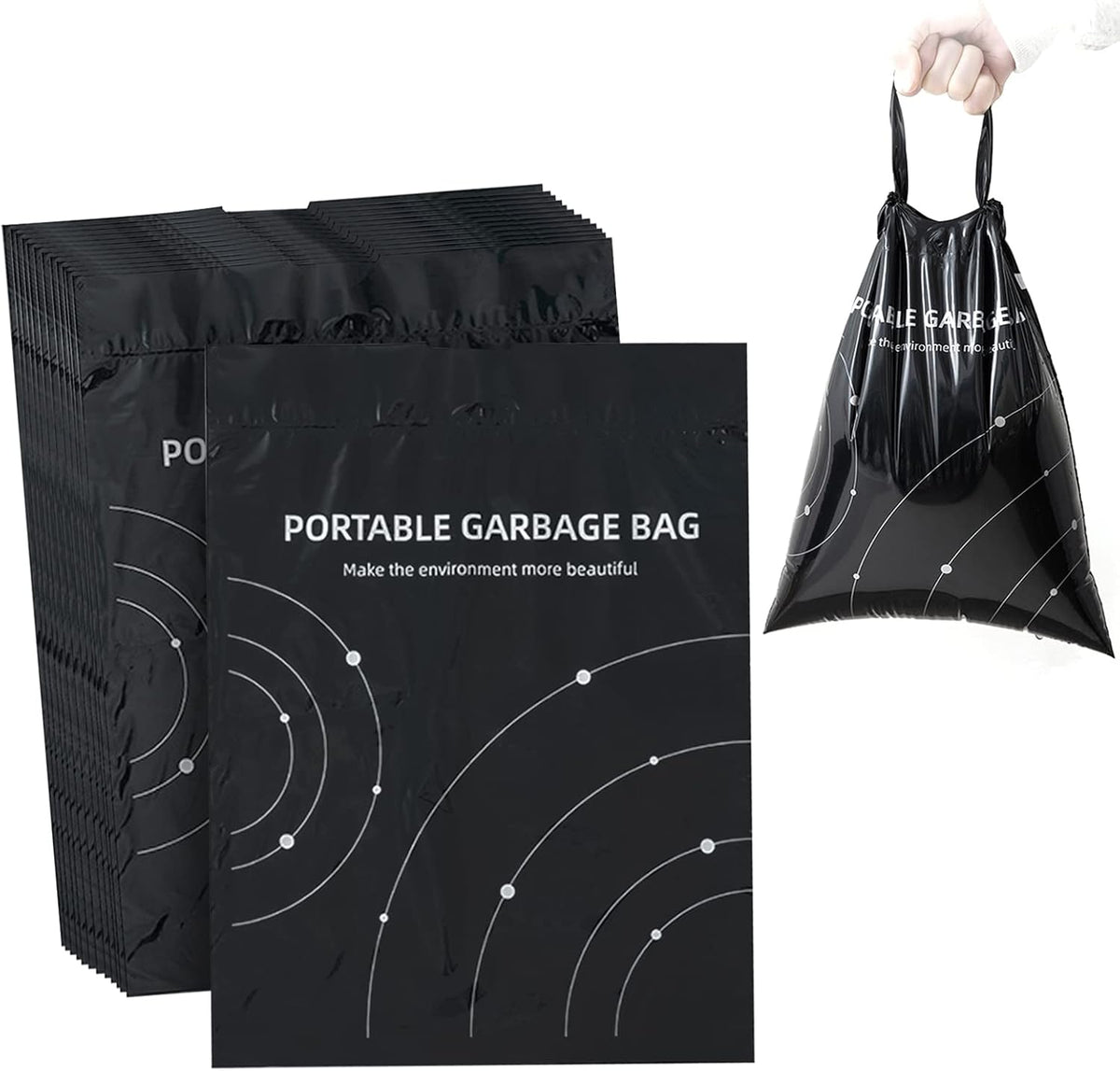 Disposable Trash Bags for Cars, Vomit Bags Pack of 40, Portable Drawstring, Paste Dual-Use Self Adhesive Cleaning Bags, Easy Stick on and Hanging, for Cars Kitchens Bedrooms Travel Office (Black)