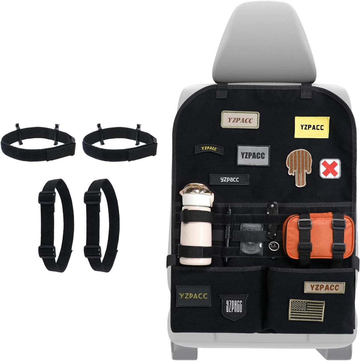 Universal Tactical Patch Display Board Hook & Loop Panel and Tactical MOLLE Seat Organizer for Trucks/SUVs