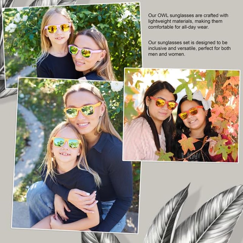 OWL Matching Family Sunglasses - UV400 Protection with Impact Resistant Polycarbonate Lenses - Lightweight Kids’ Polarized Matte Frame Mirror Glasses - Mommy & Me – Mother & Daughter - Turquoise