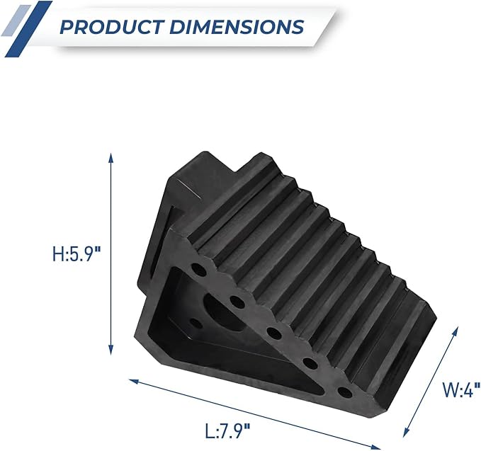 HOXWELL Solid Heavy Duty Rubber Wheel Chocks 2 Packs, Premium Chock for Car, Travel Trailers, RV, Truck, and ATV(2 pcs, Black) 8" x 4" x 6"