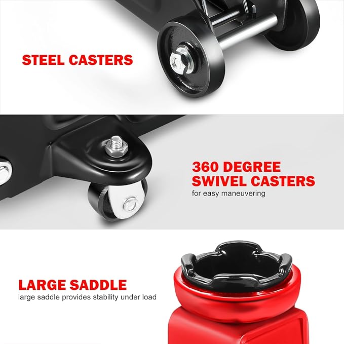 DNA Motoring 1.5 Ton Car Floor Jack Low Profile Hydraulic Trolley Service/Floor Jack, 1.5T / 3000 lbs Capacity, Lifting Range 5.3 Inch -12 Inch, with Storage Case, Black, TOOLS-00327-BK