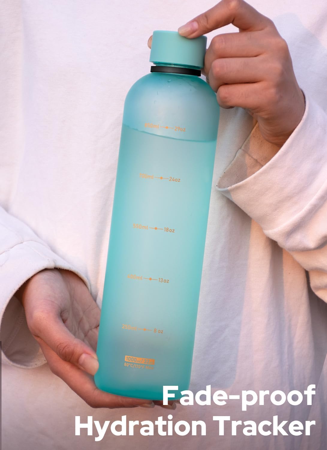 Opard 32oz Slim Water Bottle - BPA-Free, Leakproof, Dishwasher Safe | Aqua Green, Perfect for Travel & Sports