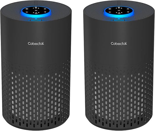 2 Pack Air Purifiers for Bedroom Home, Cobectal Air Cleaner with H14 True HEPA 3-in-1 Filter for Room up to 1050 ft², Sleep Mode & Aroma Function, Portable Air Purifiers for Office, Dorm, RVs, Black