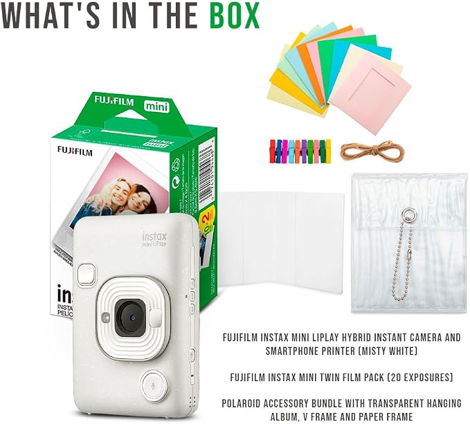 Fujifilm Instax Mini LiPlay Hybrid Instant Camera and Smartphone Printer Bundle