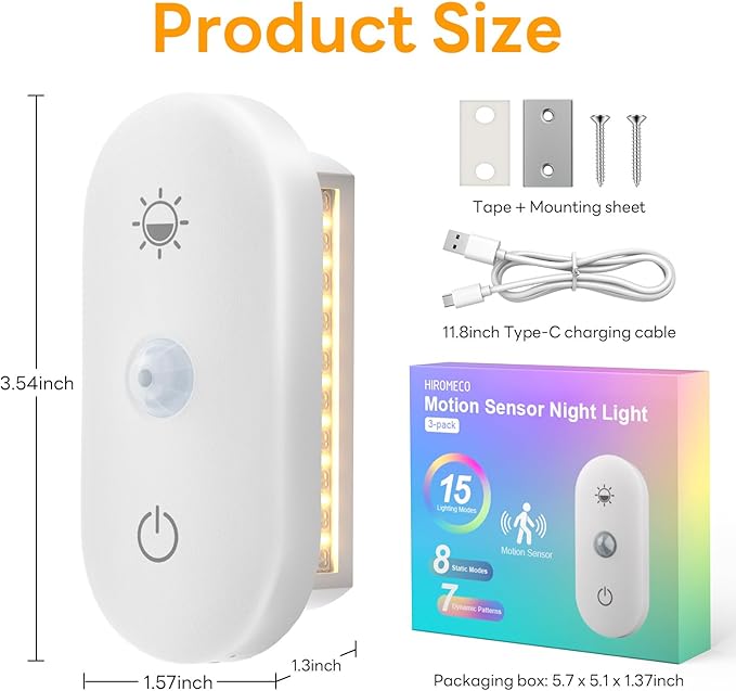 Motion Sensor Night Light Rechargeable: 90-Day Lasting Battery for Bedroom Bathroom Stair - Dual-Sided Glow with 3000K Natural Diffusion Light for Kids Adults