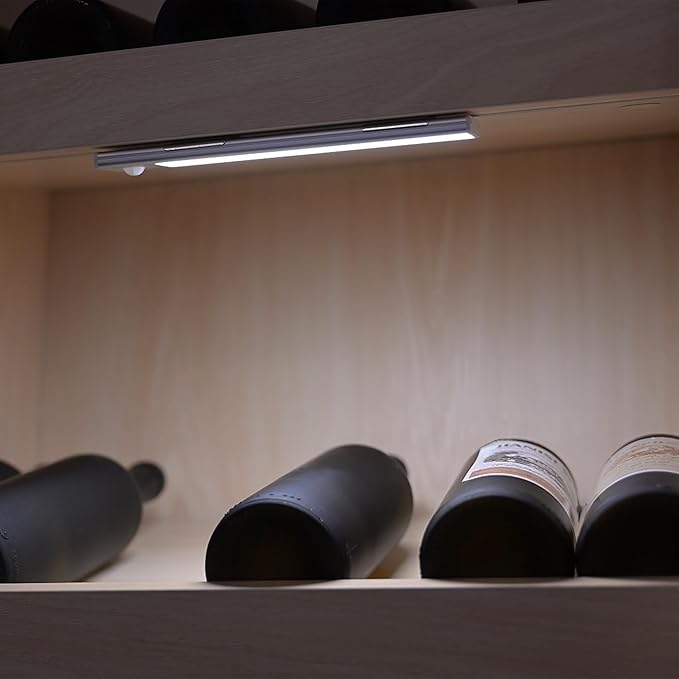 Magnetix 8in Re-Chargeable LED Under Cabinet Motion Sensor Light Bar with Magnetic Mounting Clips, Dimmable and 3-CCT Selectable in Brushed Aluminum for Kitchen and Closet