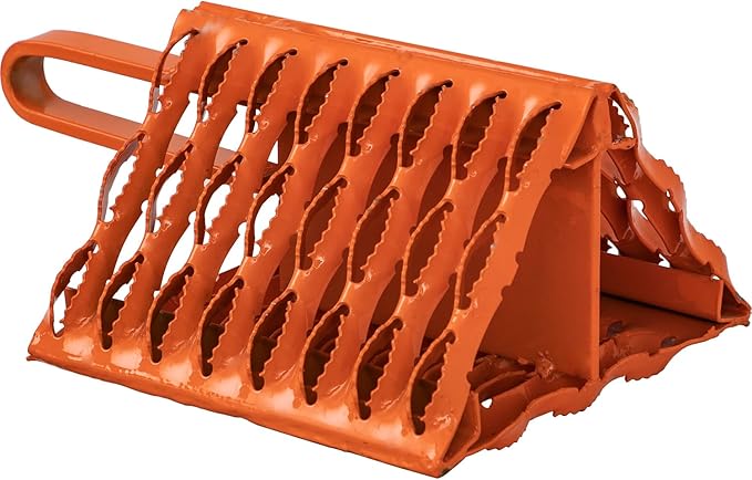 Buyers Products WC091061 Orange Powder Coated Galvanized Serrated Wheel Chock with Built-in Handle, 9 x 10 x 6 Inch, Extra Grip for Off-Road, Ice & Snow Conditions; Stable Tire & Trailer Chock