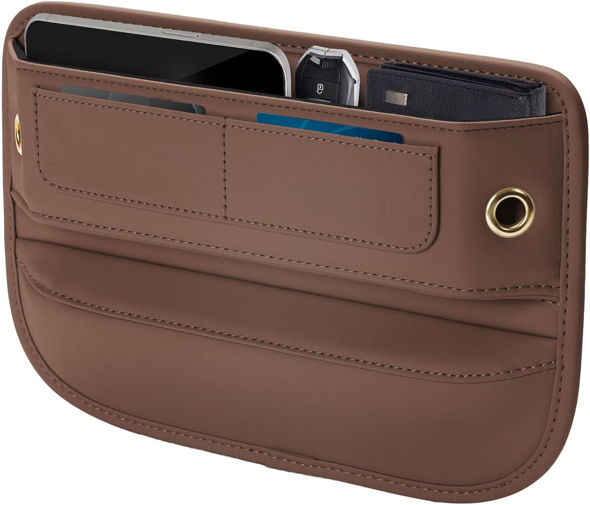 Universal Fit Premium Leather Car Seat Gap Filler Organizer, Center Console Organizer with Card Slots, Clever Gifts for Car SUV Truck Owners (Brown, 1 Pack)