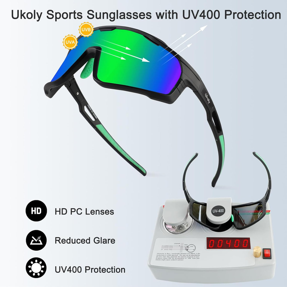 Ukoly Cycling Glasses - HD UV400 Sports Sunglasses for Men & Women | Ideal for Running, Baseball, Fishing & Golf