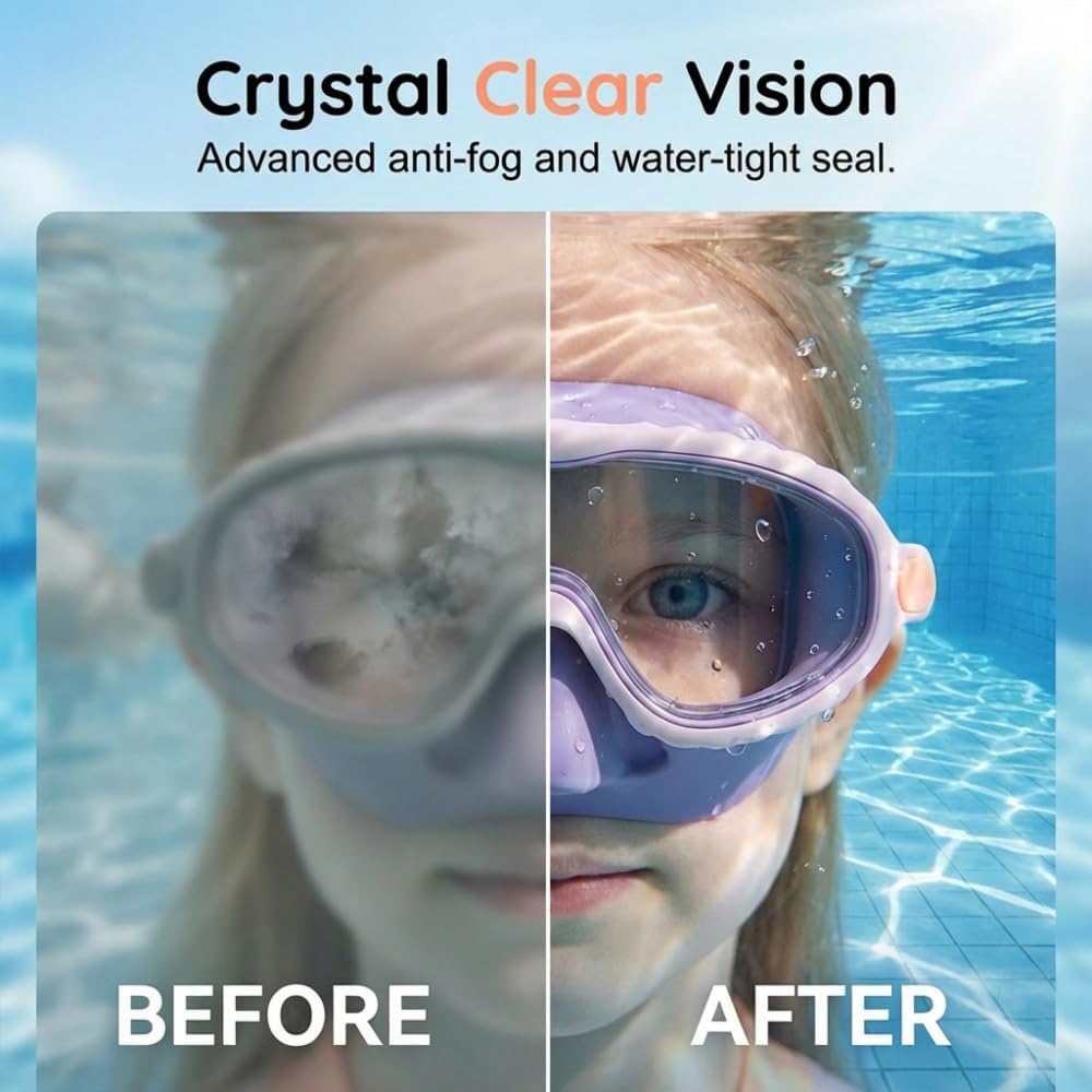 Runsgo HD Children's Waterproof Anti-Fog Swimming Goggles - Wide View Design with Nose Cover