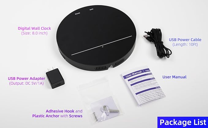 Digital Wall Clock with Large LED Display, Temperature, Auto-Brightness | Small