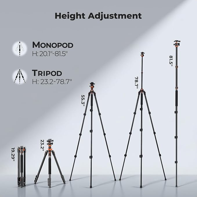 K&F CONCEPT Tripod for Camera, Stable Heavy Duty Travel Tripod for DSLR Cameras