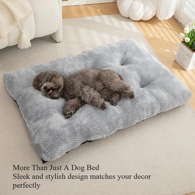 Washable Dog Bed for Large Breeds, Extra Cushioned Crate Mattress with Removable Fluffy Cover, Non-Slip Orthopedic Pet Pad, Machine Washable Kennel Mat(Dark Grey,XL)