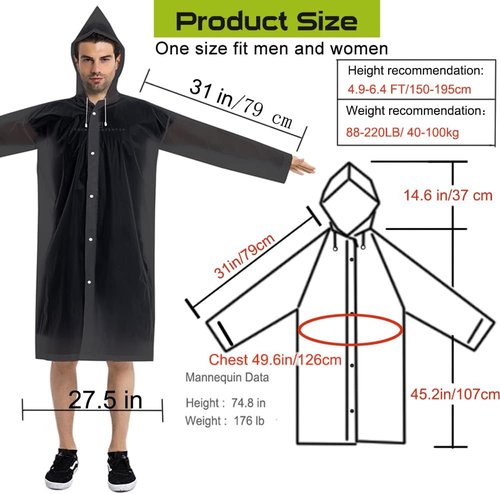 COOY Rain Coats - Reusable EVA Rain Ponchos for Adults | 2-Pack Waterproof Jackets