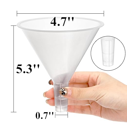 Tebery 20 Pack Plastic Funnels Set, 4.7 Inch Wide Mouth Funnel for Filling Bottles, Large Clear Kitchen Funnels with Long Spout, Reusable Liquid Transfer Funnel for Powder, Oil, Lab, DIY