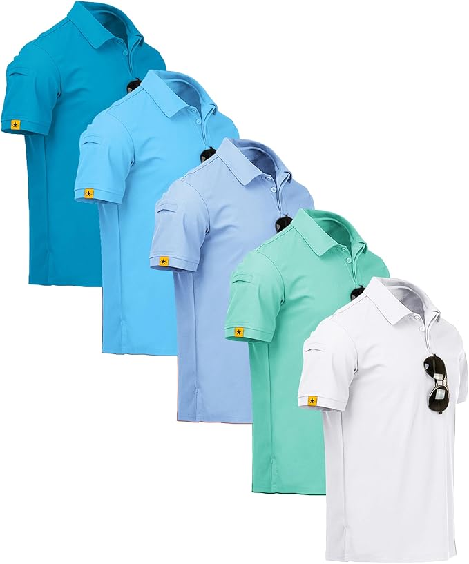 ZITY 5 Pack Mens Polo Shirt Short Sleeve Sports Golf Tennis T-Shirt Moisture-Wicking Summer Shirts