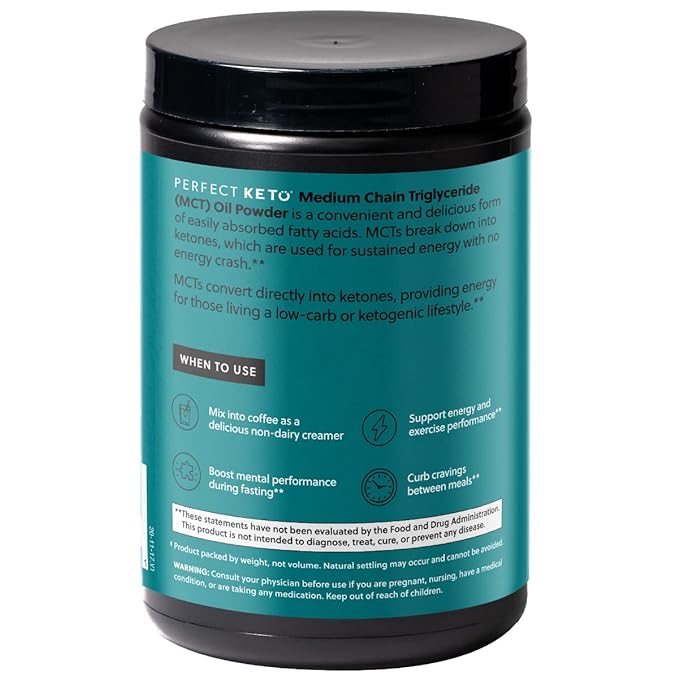 Perfect Keto 7g MCT Oil Powder, Medium Chain Triglycerides Supplement, Non Dairy Coffee Creamer for Keto Diet, Ketogenic MCT Oil Mix for Coffee, Smoothie, Protein Shakes and Tea, Vanilla, 30 Servings