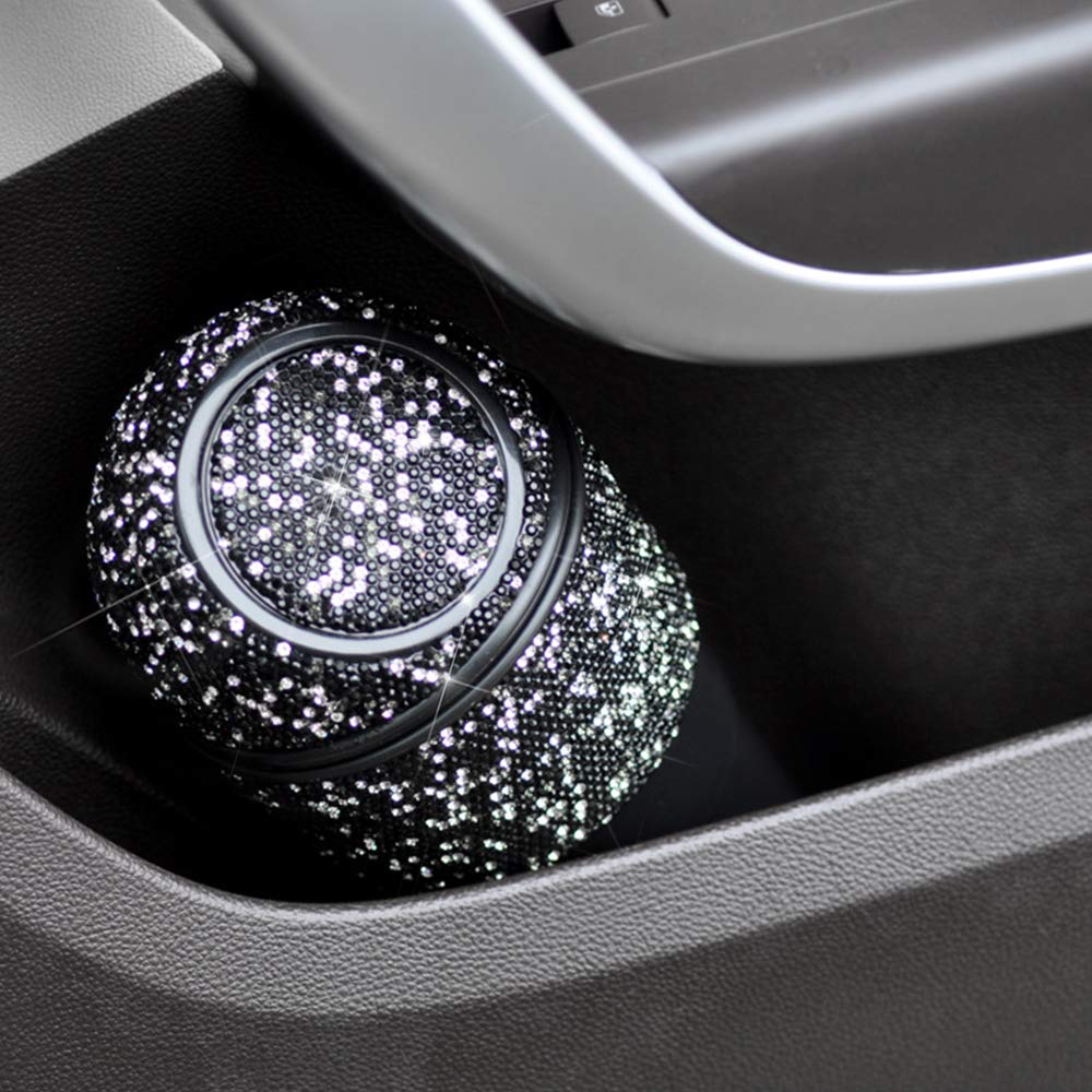 Bling Rhinestone Auto Garbage Can Car Trash Can with Lid Mini Garbage Bin for Automotive Car, Home, Office, Kitchen, Bedroom (C)