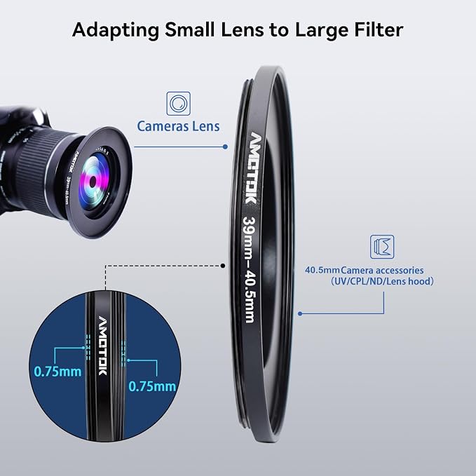 39mm Lens to 40.5mm Camera Lens Adapter, 39mm to 40.5mm Filter Step up Ring