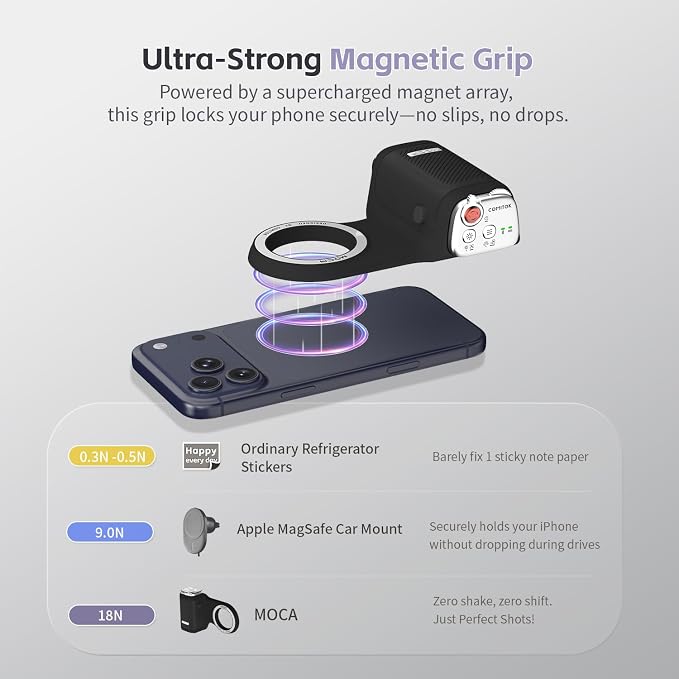 COMITOK Magnetic Camera Grip for iPhone 17 Pro, No App Needed for iOS26 System