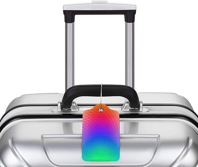 2 Pcs Colorful Geometric Luggage Tags for Suitcases, Bright Rainbow Decorations Tags Birthday Gifts for Men Women, LGBT Tag Outdoor Travel