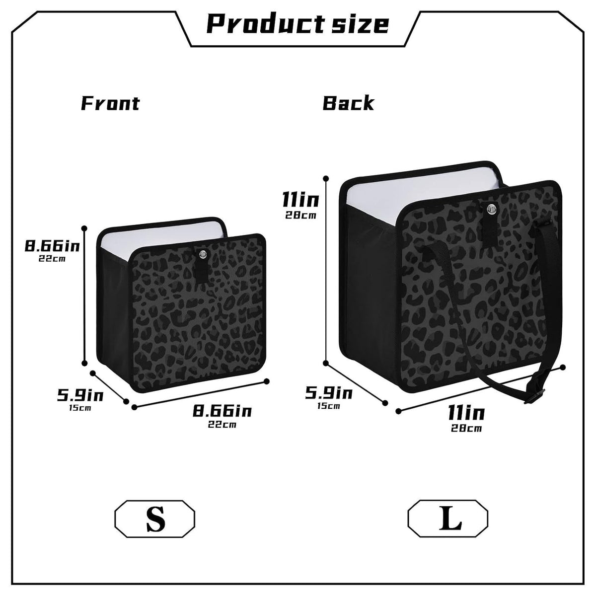 Black Leopard Car Trash Can, Foldable Hanging Car Trash Bag, Small Waterproof Car Accessories Garbage Bin Cheetah Print