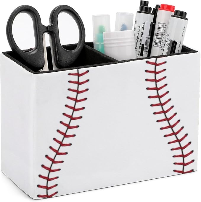 Pen Holder, Pencil Holder for Desk Organizer, Baseball Lace Sport Ball PU Leather Pencil Cups Desktop Stationery Storage Makeup Brush Holder Pen Organizer for Office Home