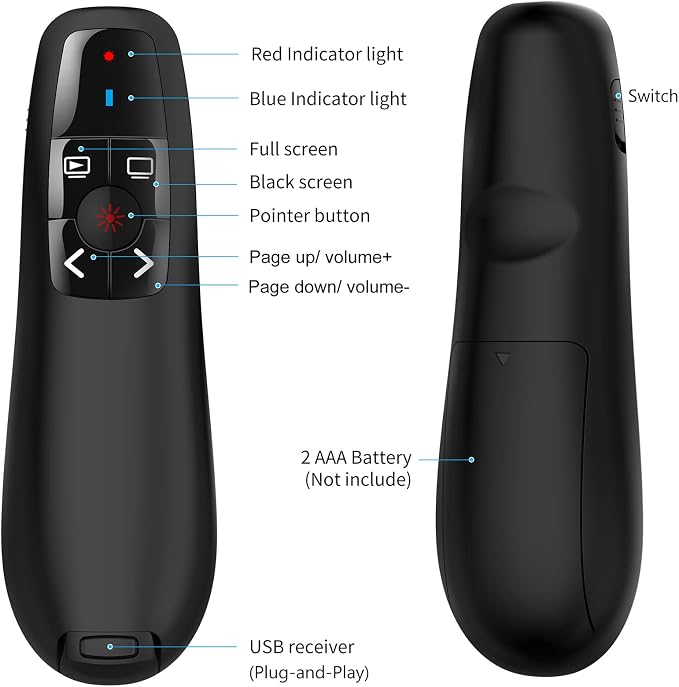 Wireless Presentation Clicker for Google Slides: 100ft Range | Ultra-Bright