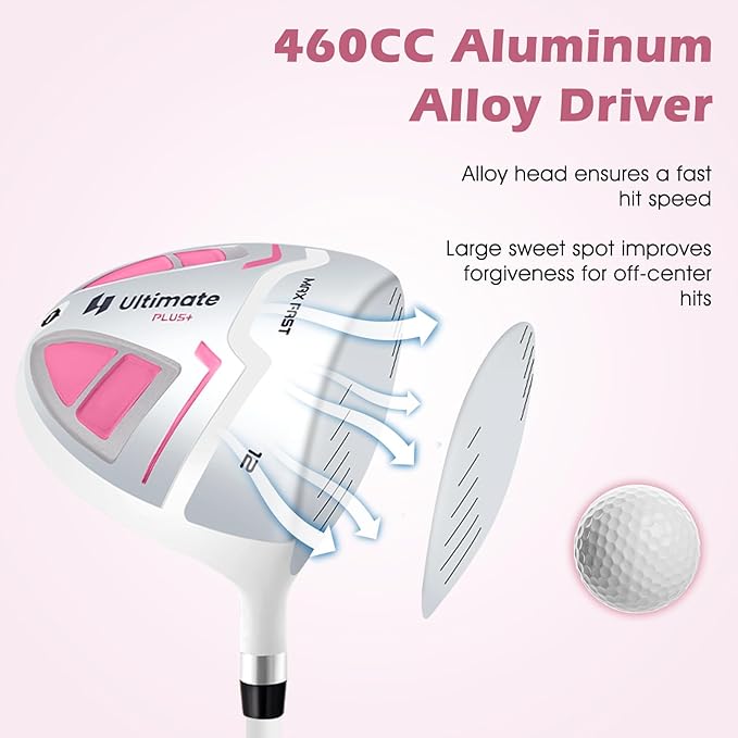 Tangkula 9/10/12 Pieces Women's Complete Golf Clubs Set, Golf Club Package Set with 460CC Driver, Fairway Wood & Hybrid, Irons, Putter, Portable Regular Golf Club Set