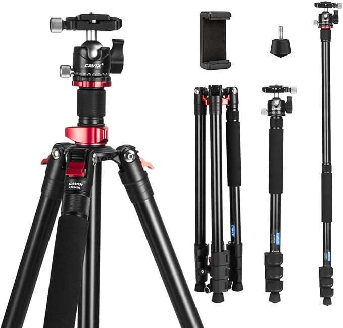CAVIX 79" Camera Tripod, 2-in-1 Aluminum Alloy Tripod