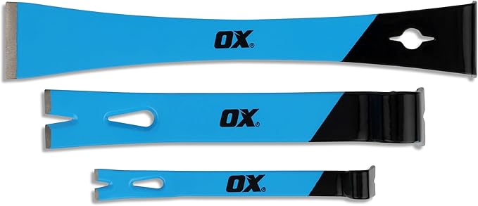 OX Tools 3-Piece Handy Bar Set – 5.5-Inch Flat Pry Bar, 7.5-Inch Flat Pry Bar, 9.5” Trim Pry Bar